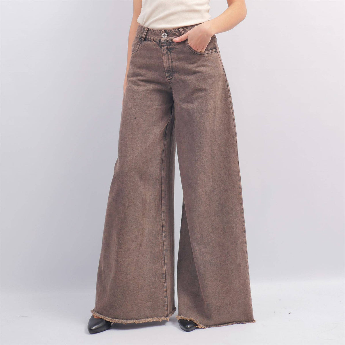 Jeans ampi grigio rosato in cotone