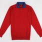 Maglione rosso con zip e colletto a contrasto effetto cashmere