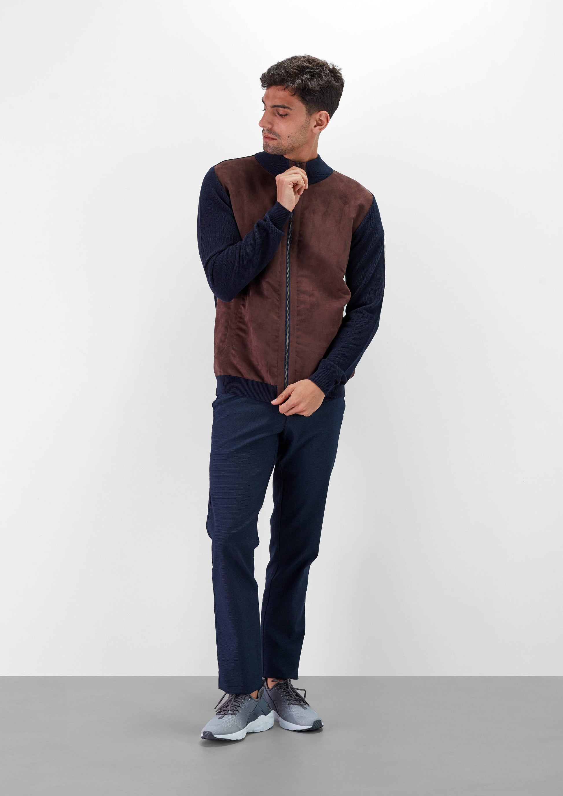 Giacca in maglia con zip e pannello effetto suede