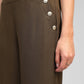 Pantaloni palazzo a vita alta color militare con bottoni dorati