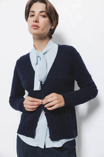 Cardigan in Maglia Strutturata con Scollo a V