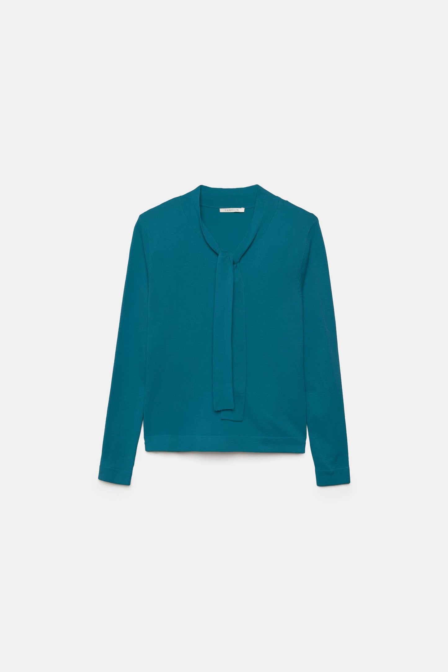 Maglione in maglia rasata con scollo a V e fiocco