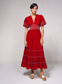 Abito midi in cotone con ricami