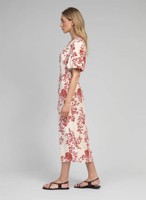 Abito midi Melila rosa con stampa floreale