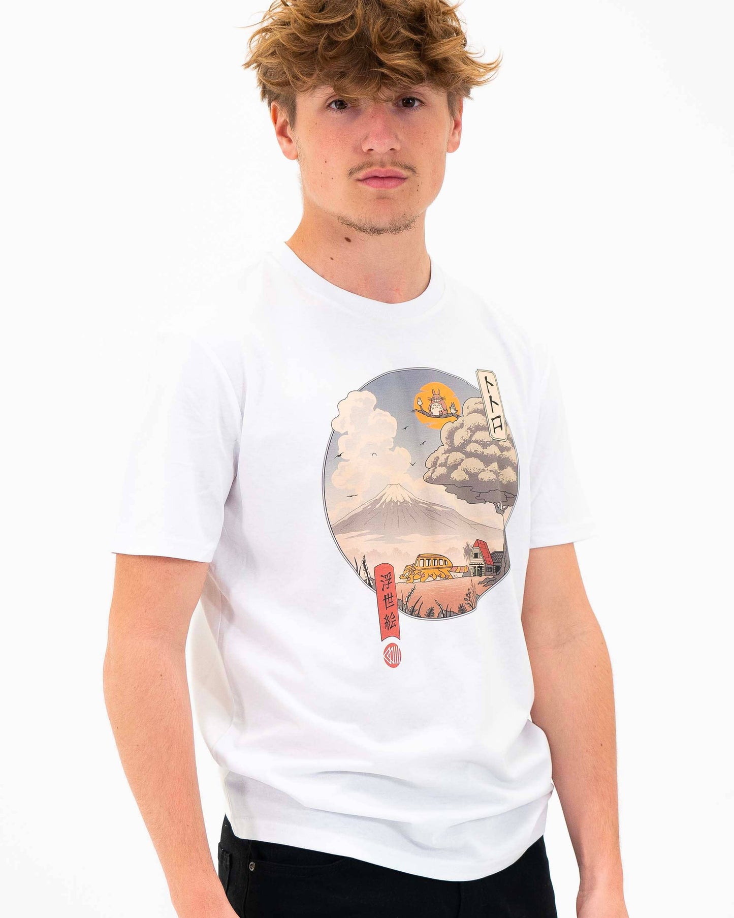 T-shirt unisex Totoro Ukiyo-e con grafica Totoro e Gatto-Bus