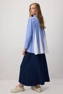 Camicia oversize a righe con inserti in chiffon