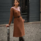 Abito midi in maglia bicolore cammello e rosa