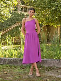 Abito midi asimmetrico in lino e rayon Alça