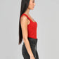 Top a coste rosso con scollo quadrato