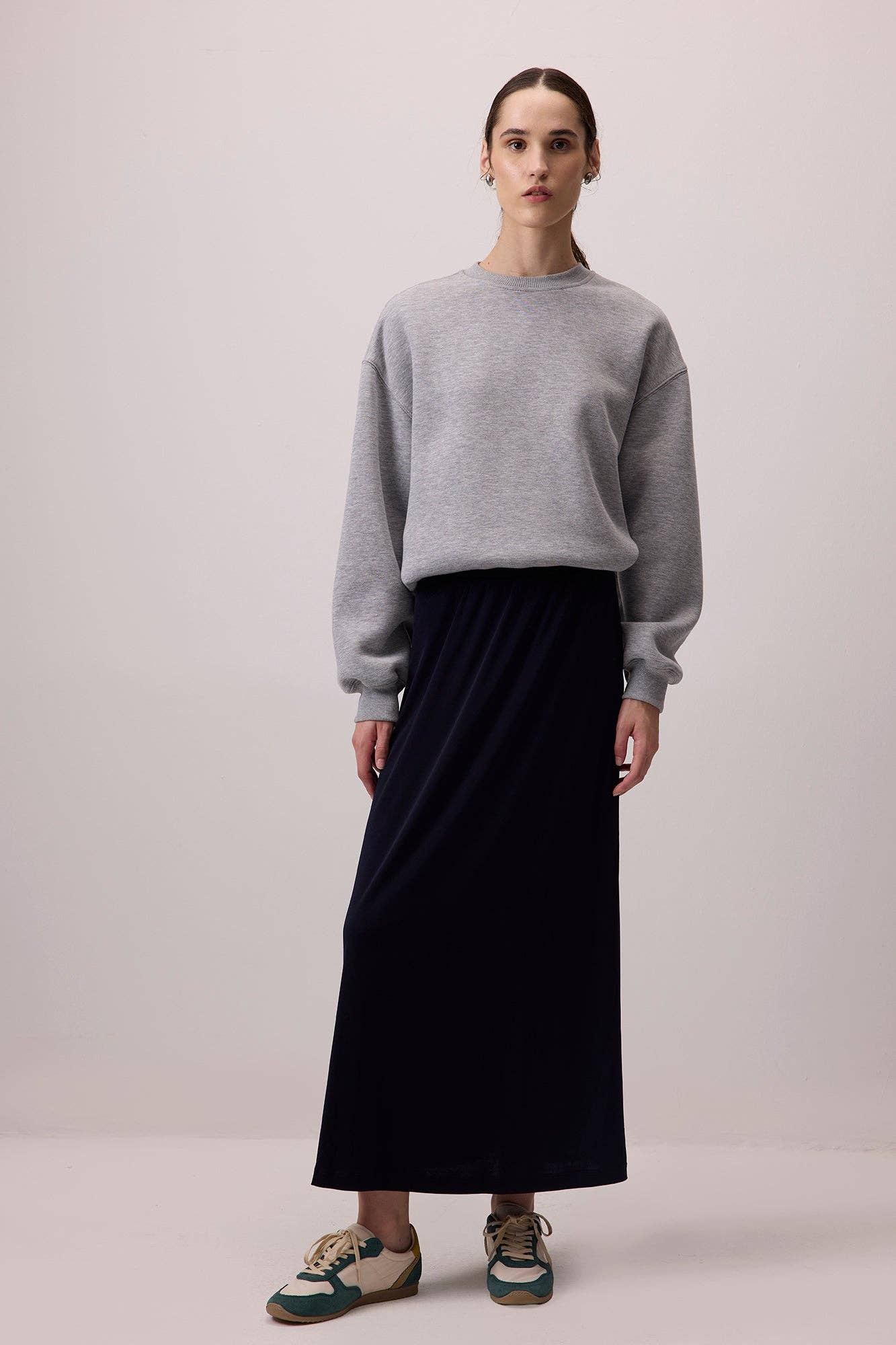 Gonna maxi a vita alta elasticizzata blu navy