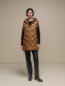 Gilet imbottito lungo con cappuccio da donna