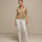 Maglione polo in maglia con zip e micro strass