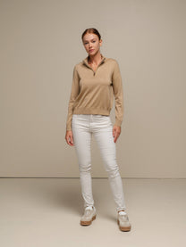 Maglione polo in maglia con zip e micro strass