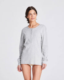 Maglia Henley a Costine in Cotone Biologico Grigio Chiaro Mélange