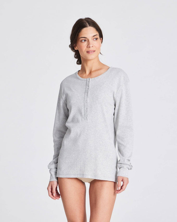 Maglia Henley a Costine in Cotone Biologico Grigio Chiaro Mélange