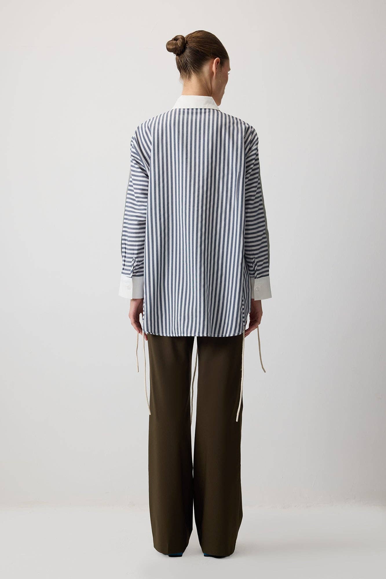 Camicia in popeline color block con arricciature