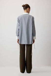 Camicia in popeline color block con arricciature