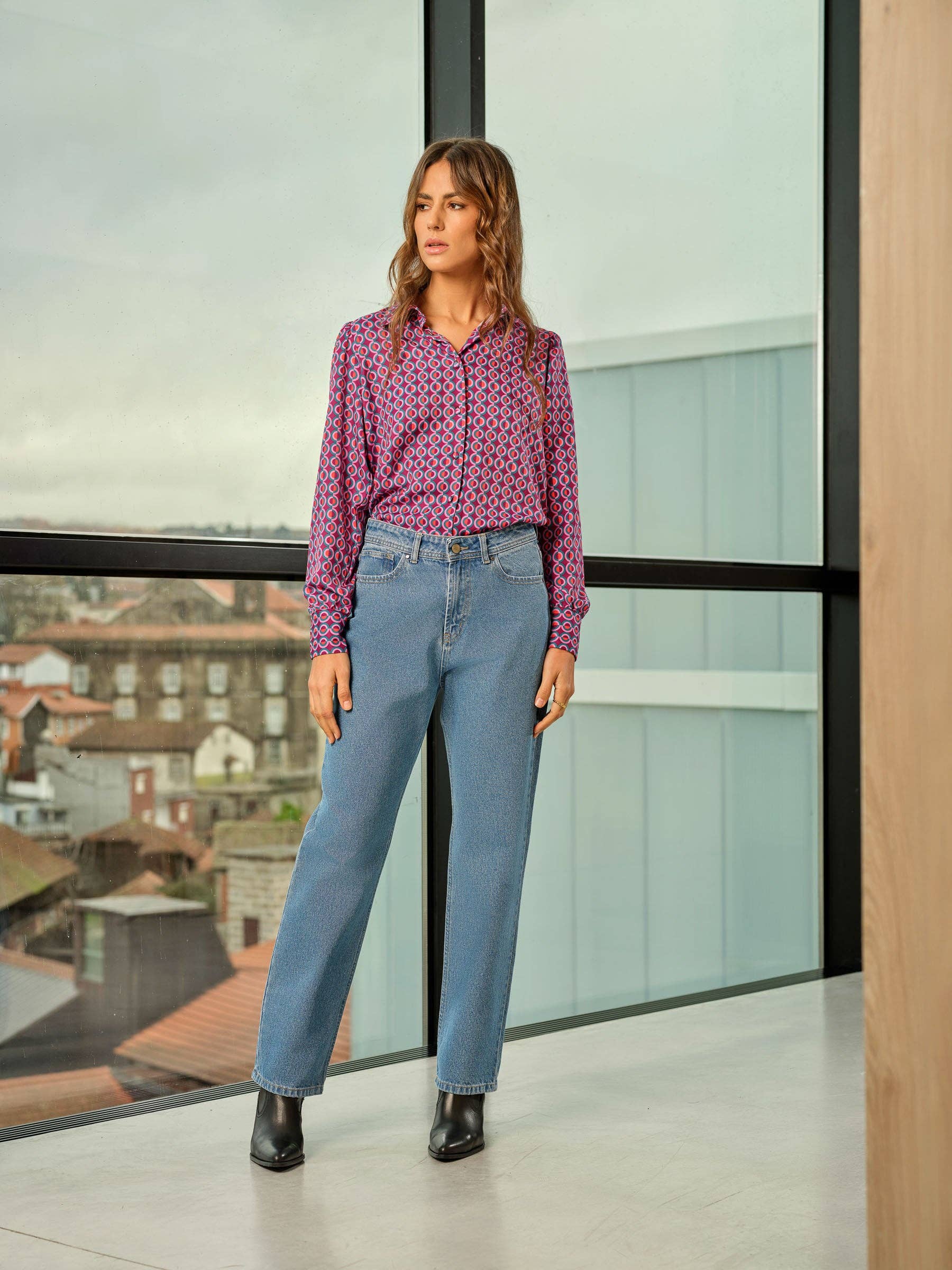 Pantaloni denim Ganga a vita alta