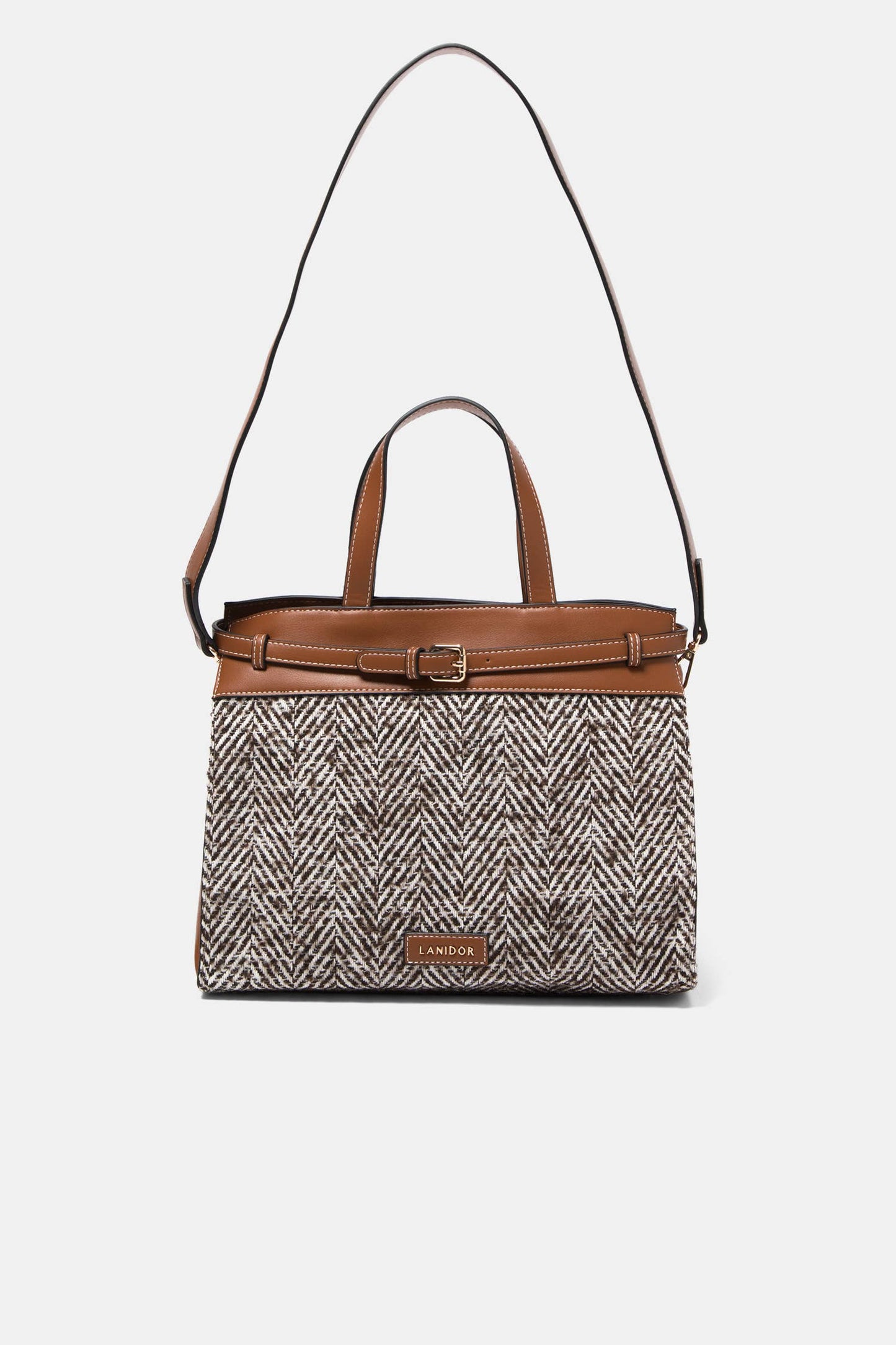 Borsa strutturata in ecopelle con motivo spigato