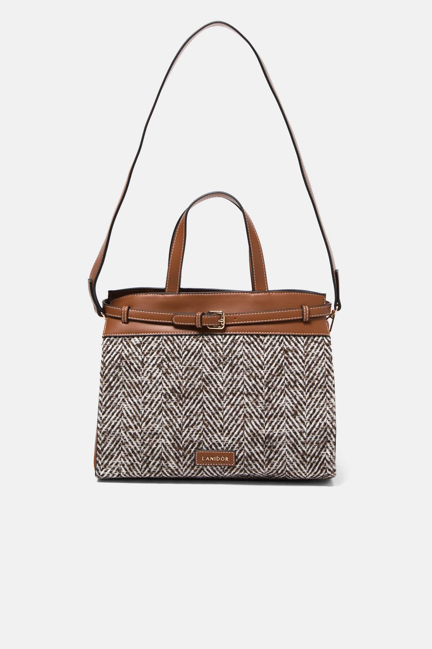 Borsa strutturata in ecopelle con motivo spigato