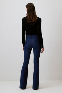 Jeans a zampa vita alta in denim stretch