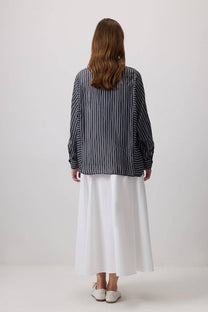 Camicia a righe in viscosa bianco e nero
