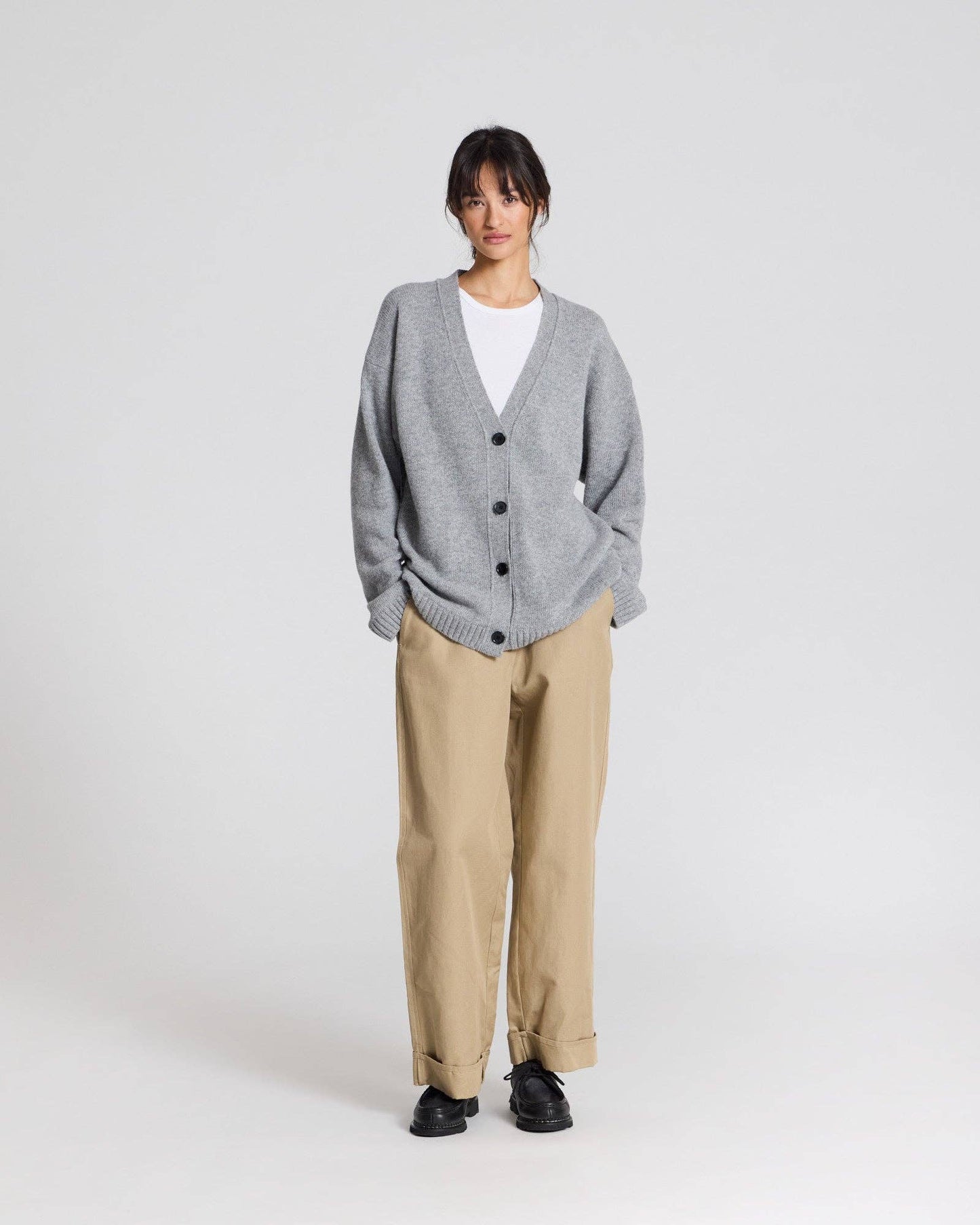 Cardigan Edith in lana d’agnello grigio mélange