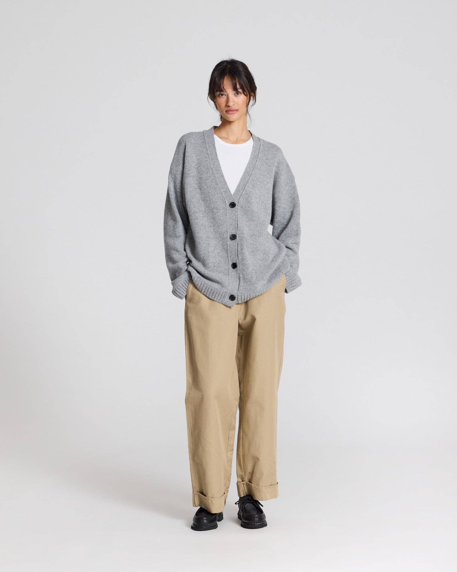 Cardigan Edith in lana d’agnello grigio mélange