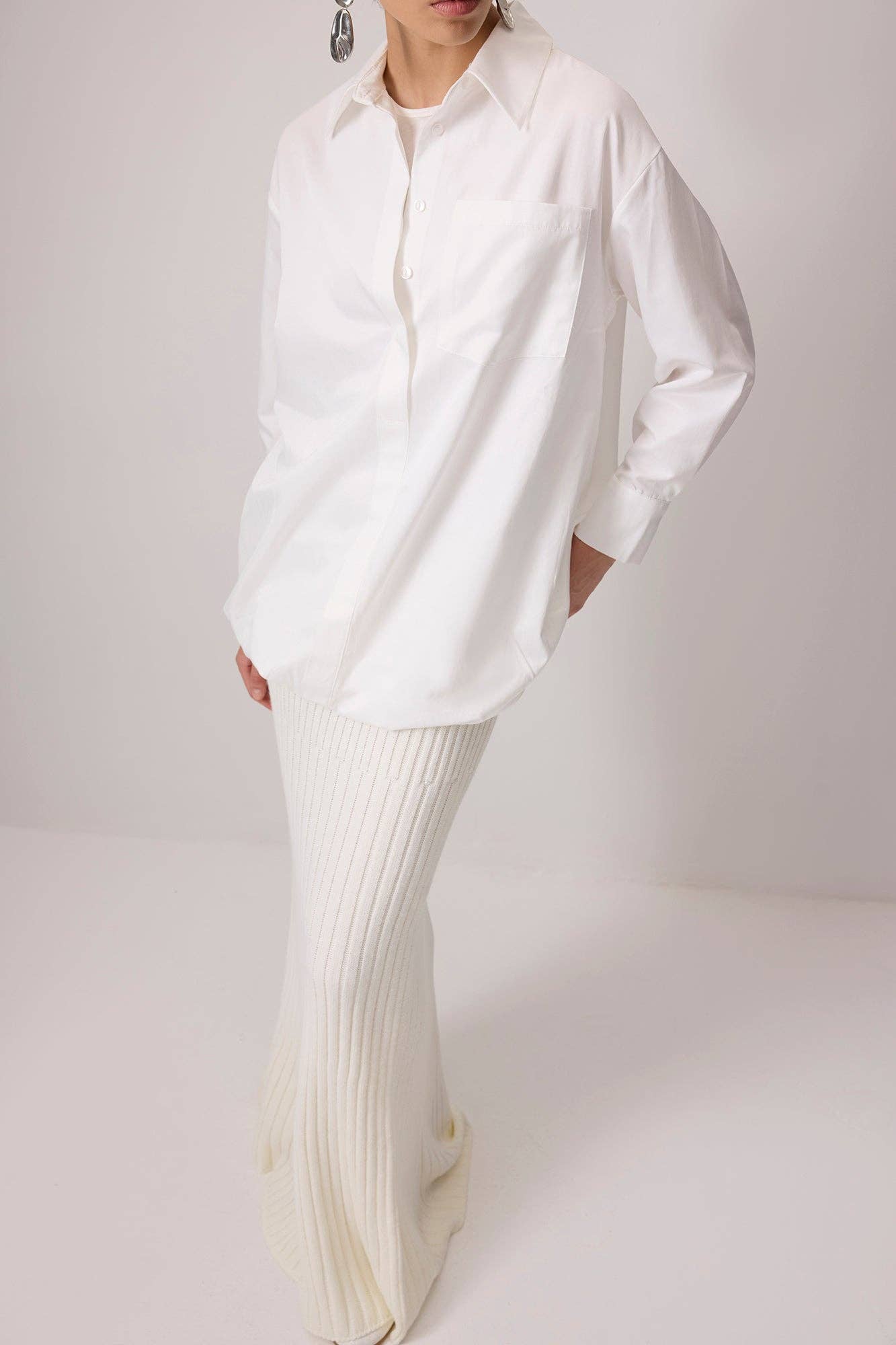 Camicia oversize con maniche a palloncino in misto cotone