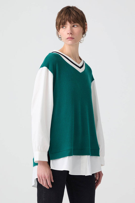 Felpa con dettaglio camicia bicolore