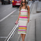 Abito midi in maglia a righe multicolor
