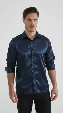 Camicia satinata blu navy senza stiro