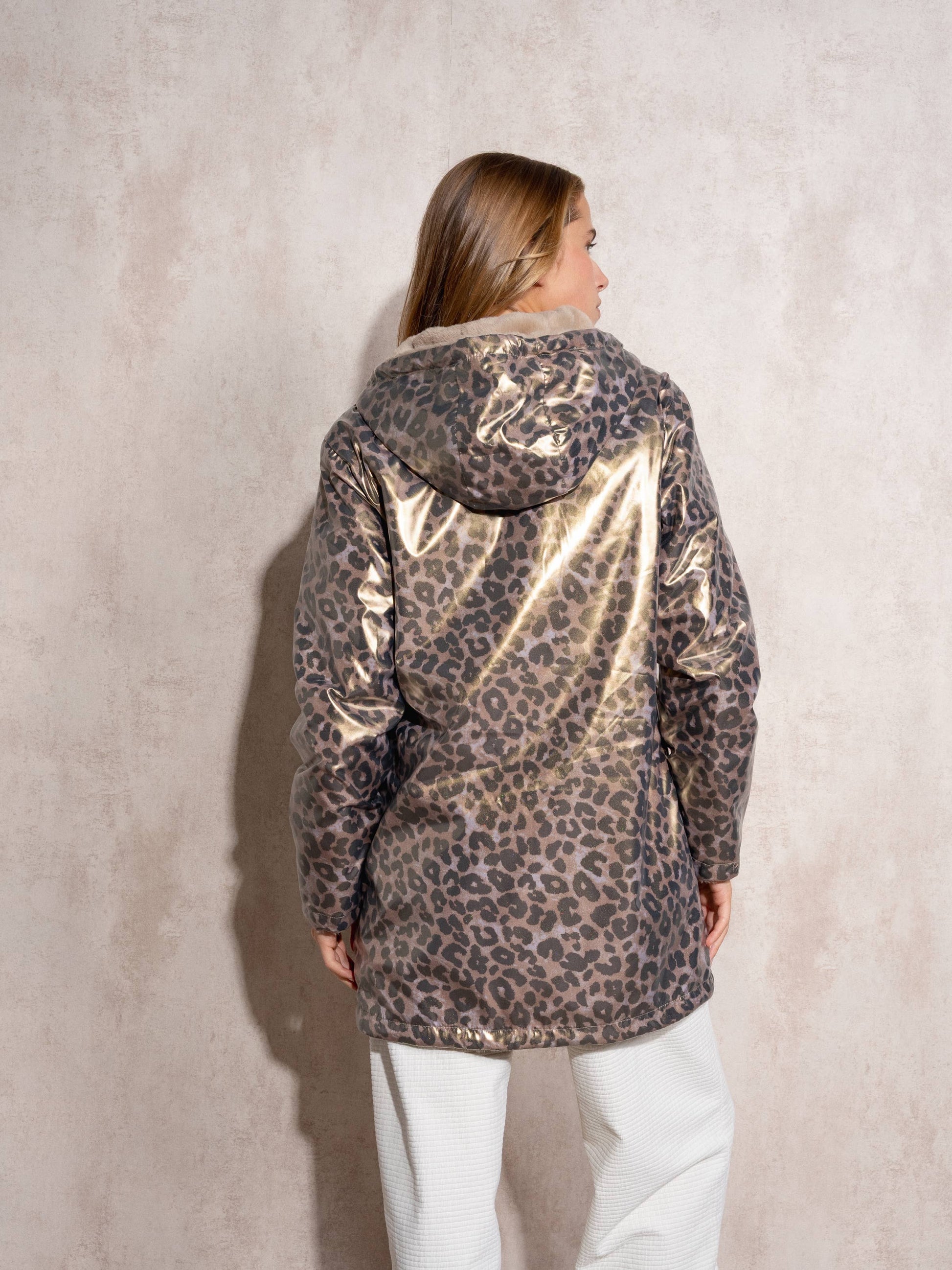 Parka impermeabile reversibile con cappuccio animalier