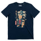 T-shirt unisex blu con stampa gatto giapponese