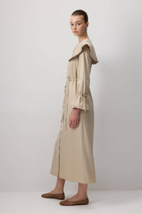 Abito camicia oversize con maxi colletto a volant in misto cotone