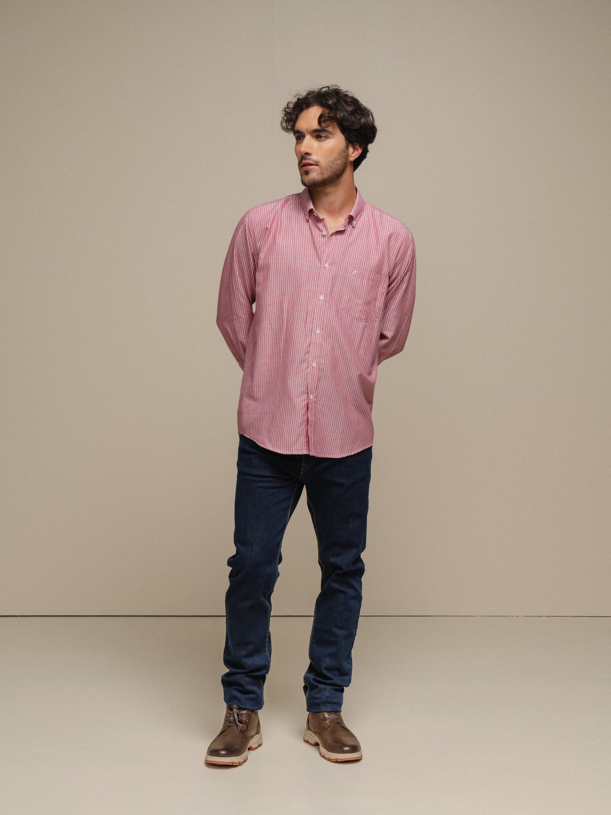 Camicia uomo a righe in cotone misto