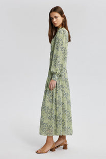 Abito camicia lungo in chiffon a fantasia floreale