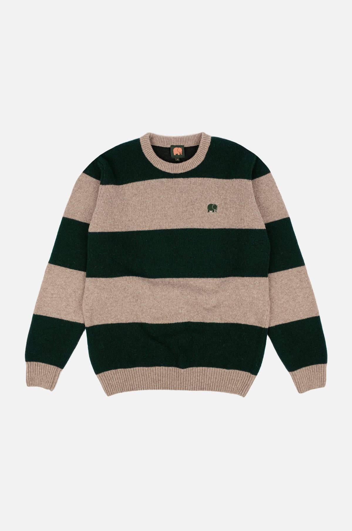 Maglione Sella a righe in lana merino verde pino e marrone