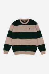 Maglione Sella a righe in lana merino verde pino e marrone