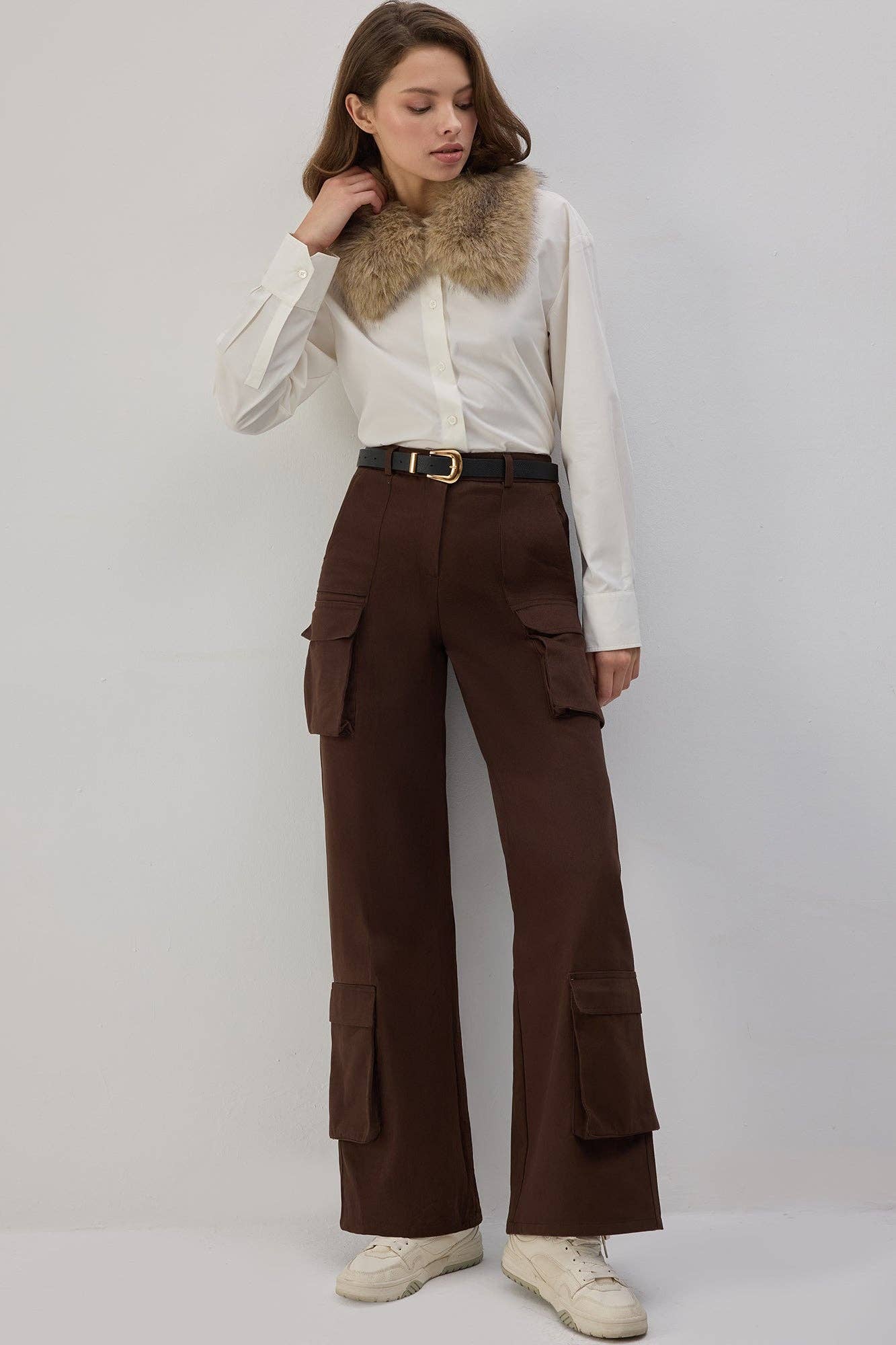 Pantaloni cargo in gabardine di cotone