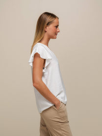 Blusa fluida con scollo a V e maniche arricciate