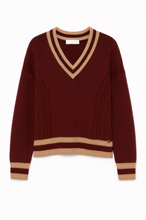 Maglione in maglia con scollo a V a righe