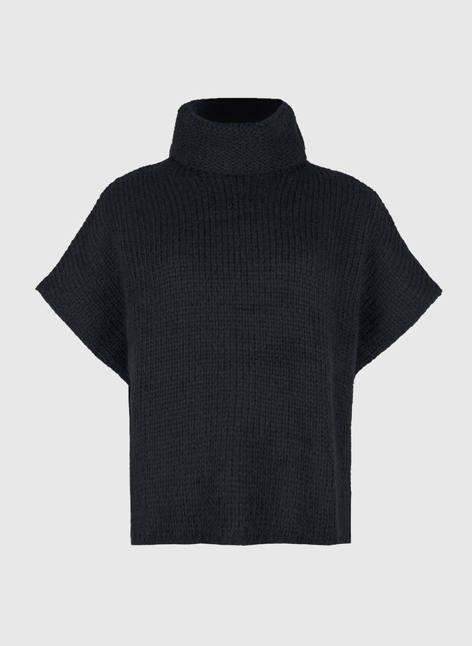 Maglione poncho oversize a collo alto blu navy