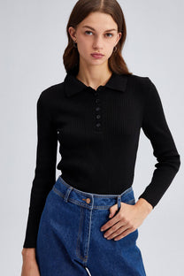Body in maglia a coste con colletto polo