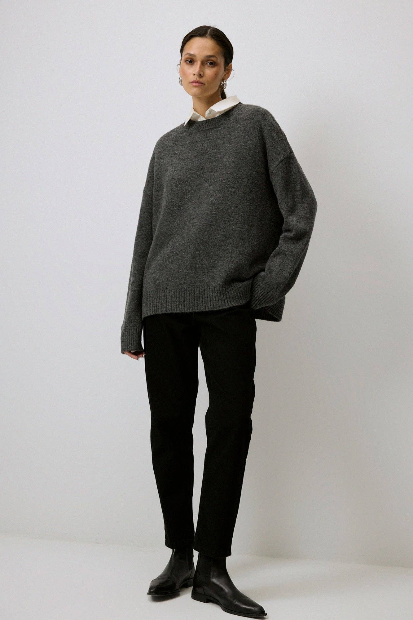 Maglione oversize tinta unita grigio