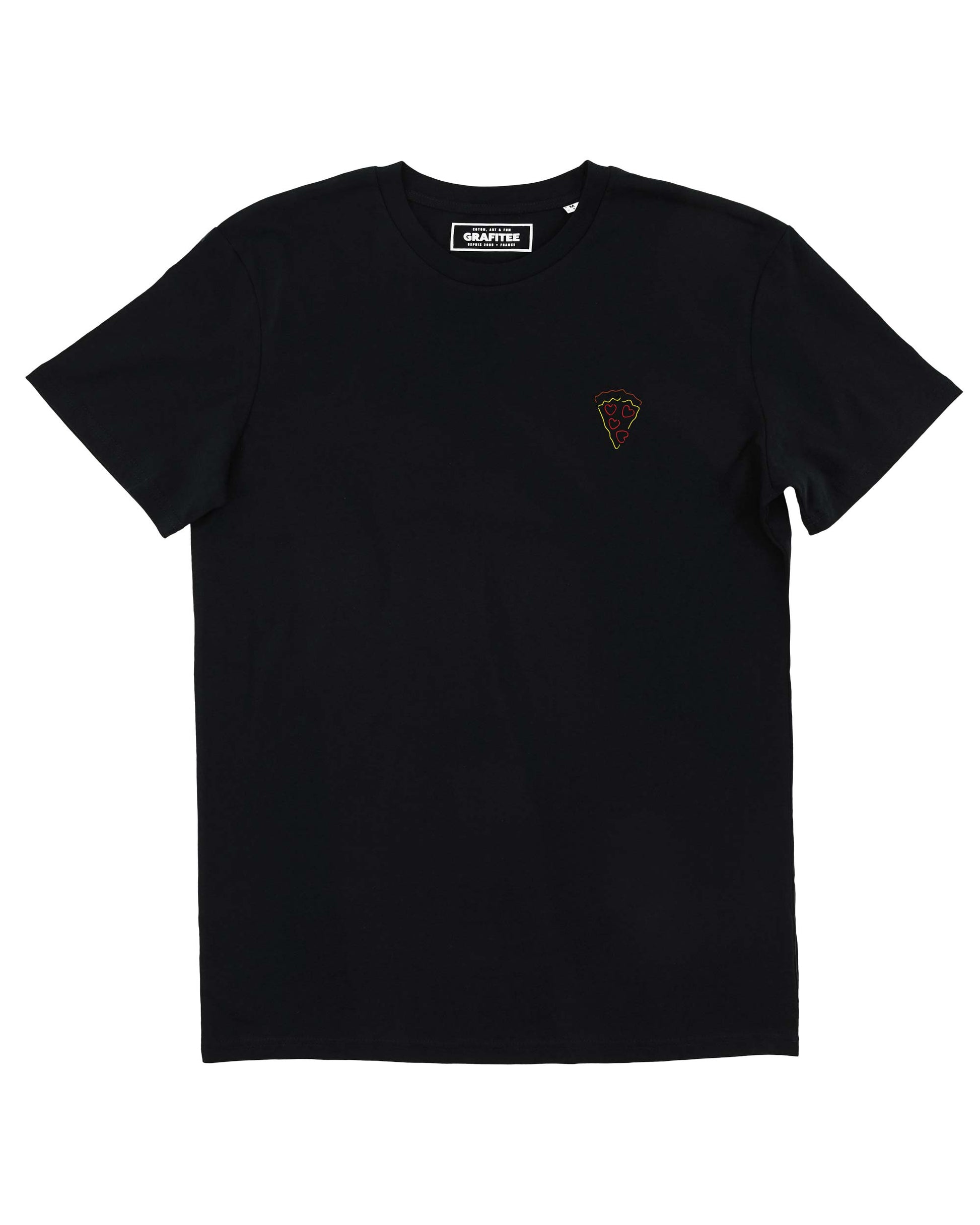 T-shirt nera con ricamo Pizza Love in cotone biologico