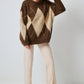 Maglione in maglia a rombi marrone