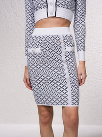 Gonna midi in maglia jacquard con bottoni decorativi