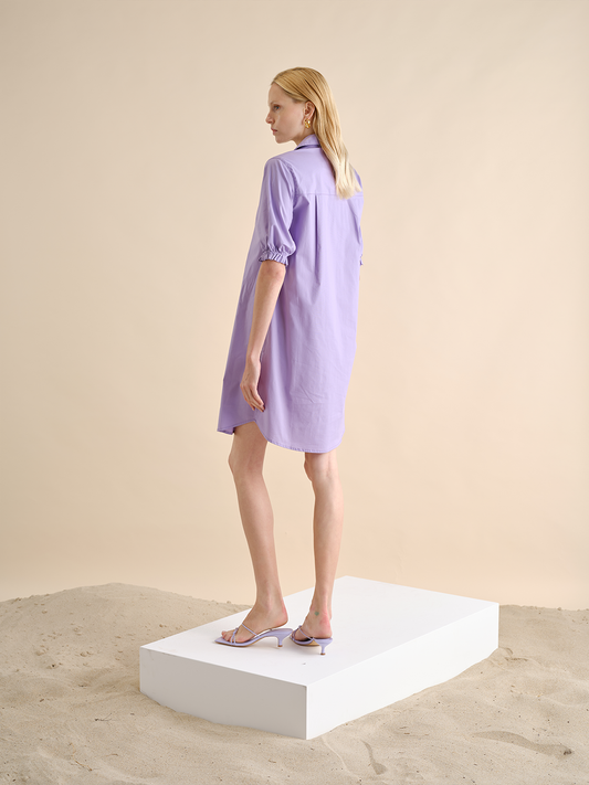 Abito corto chemisier in popeline lilla