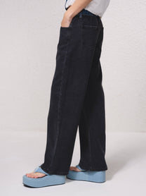 Jeans bicolore in denim con tasche zip